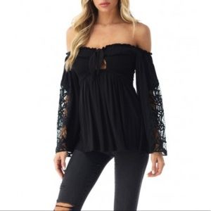 NWT Sky black off shoulder lace blouse size small